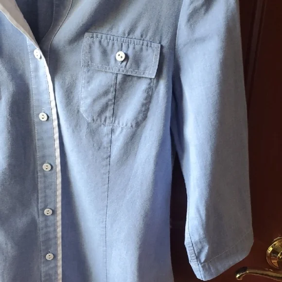 Lafayette 148 New York Blue Mandarin Collar Blouse - Picture 6 of 11